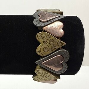 Vintage Style Multi Tone Copper Gold Silver Bracelet Stretch Band Boho Jewelry